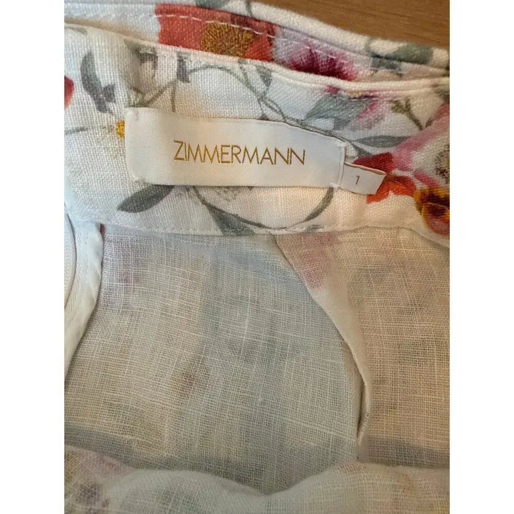 Zimmermann Women's Linen Midi Floral Belted Elka Vine Ivory Wonderland Skirt